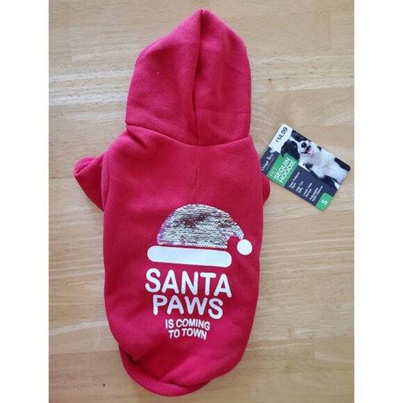NWT Santa Paws Dog Hoodie Red Christmas Pet Sequin Sweater Size S Festive Cozy - Picture 2 of 5